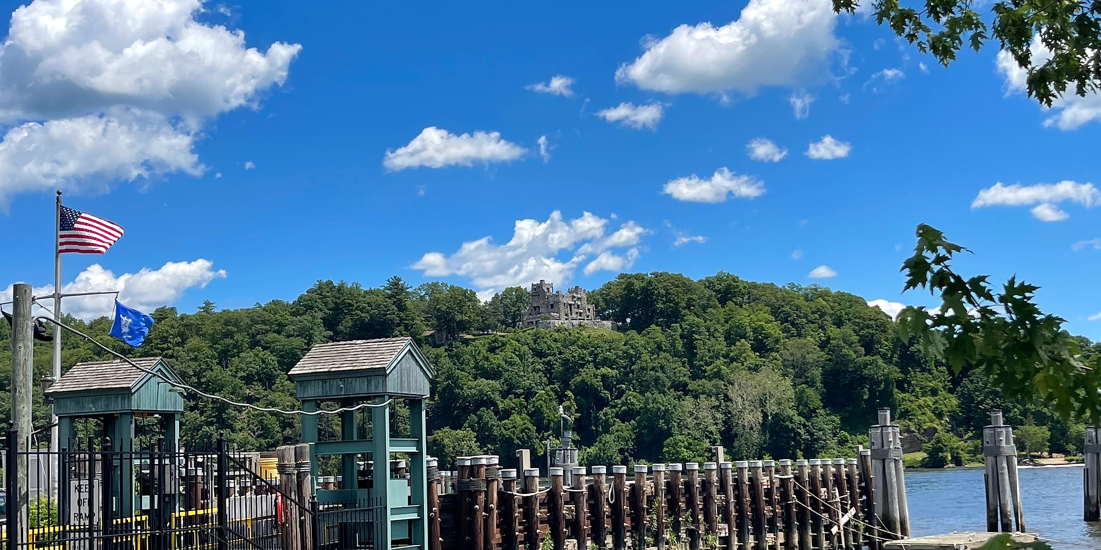 Chester-Hadlyme Ferry landing and the Gillette Castle hillside across the Connecticut River