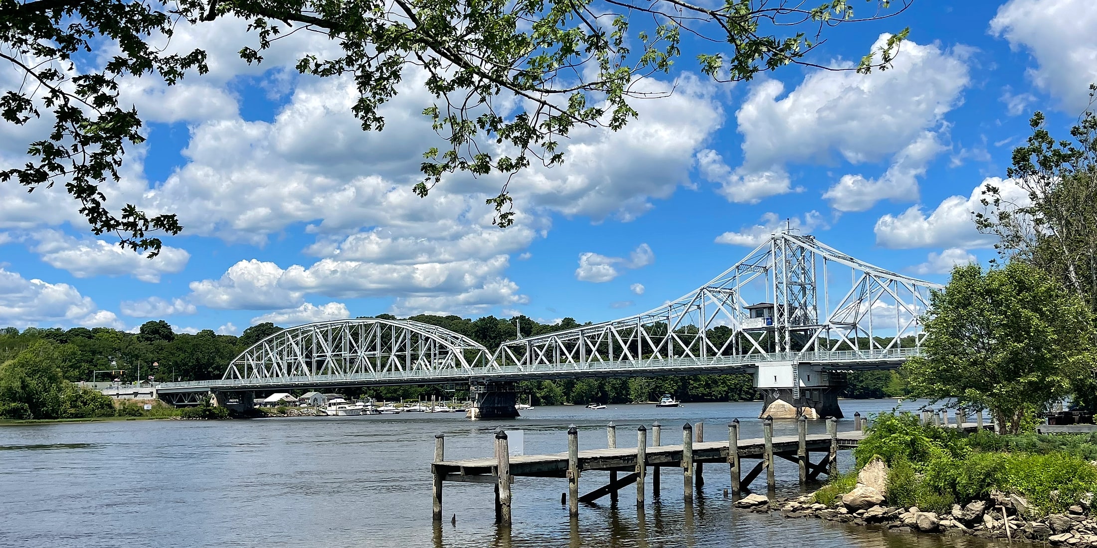 East Haddam Swing Bridge viewed from the Haddam shoreline across the Connecticut River